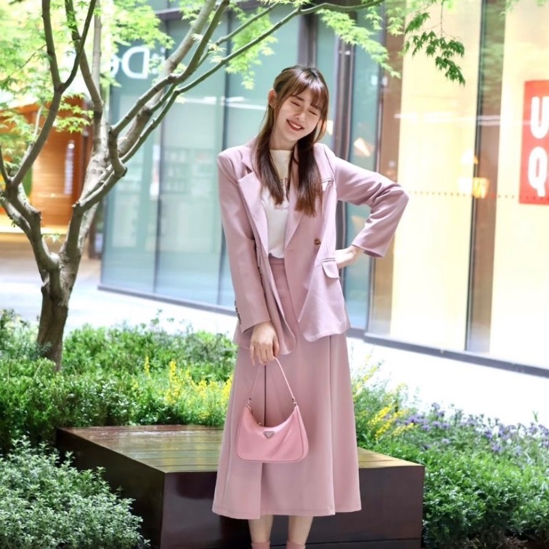 PRADA 粉銀三合一 尼龍肩背斜背Hobo 22*16*6.5 98新配件塵袋-0