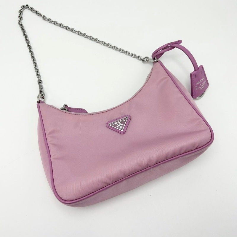PRADA 粉銀三合一 尼龍肩背斜背Hobo 22*16*6.5 98新配件塵袋-2