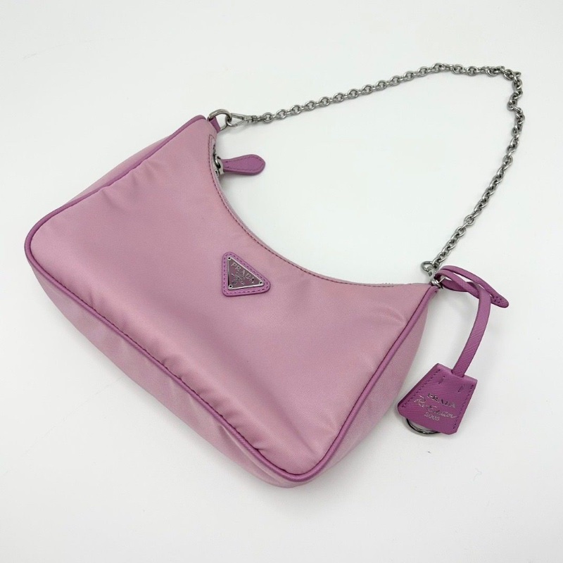 PRADA 粉銀三合一 尼龍肩背斜背Hobo 22*16*6.5 98新配件塵袋-5