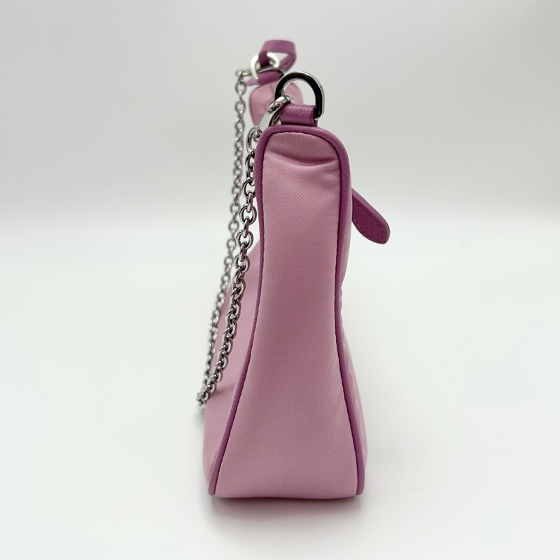 PRADA 粉銀三合一 尼龍肩背斜背Hobo 22*16*6.5 9新 配件塵袋-6