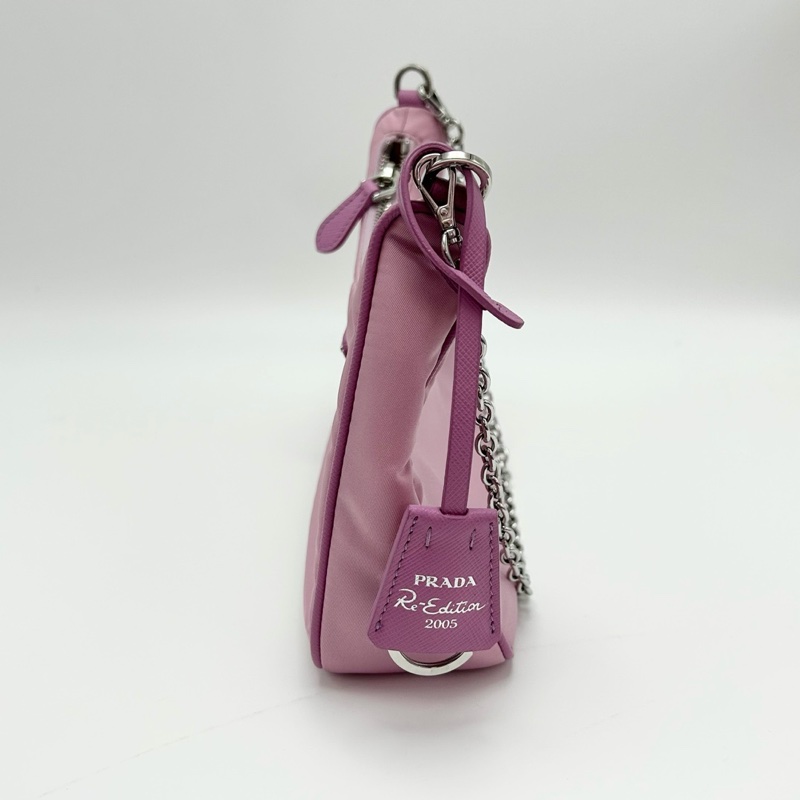 PRADA 粉銀三合一 尼龍肩背斜背Hobo 22*16*6.5 9新 配件塵袋-7