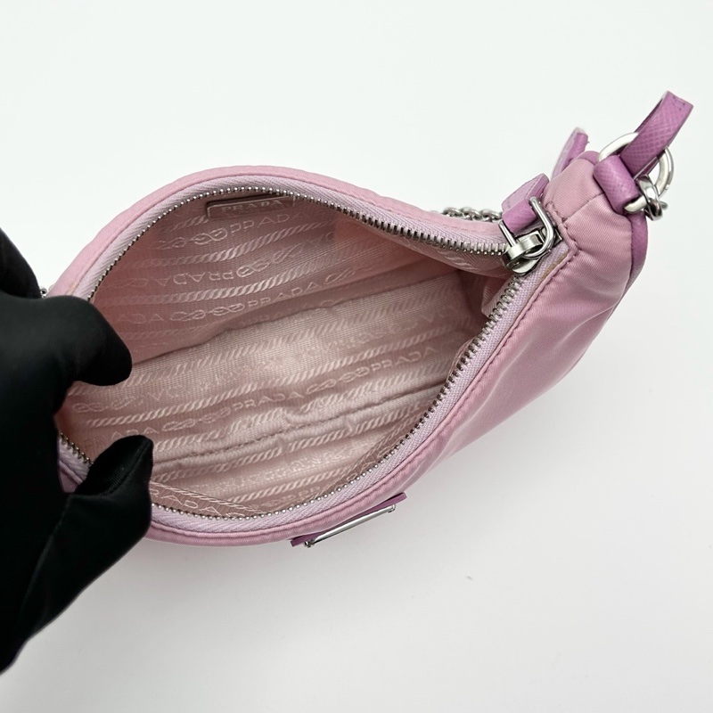 PRADA 粉銀三合一 尼龍肩背斜背Hobo 22*16*6.5 9新 配件塵袋-16