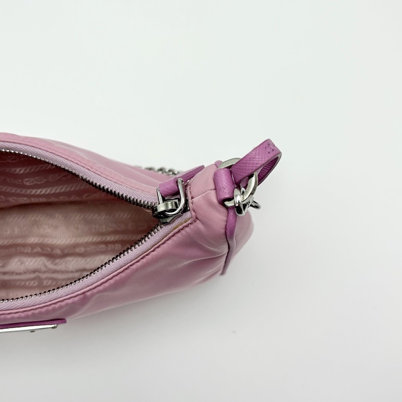 PRADA 粉銀三合一 尼龍肩背斜背Hobo 22*16*6.5 9新 配件塵袋-17