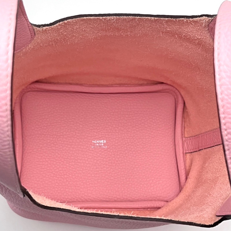 HERMES 櫻花粉銀扣菜籃子18手提袋18*18*13 99新配件盒子塵袋鎖鑰匙-2