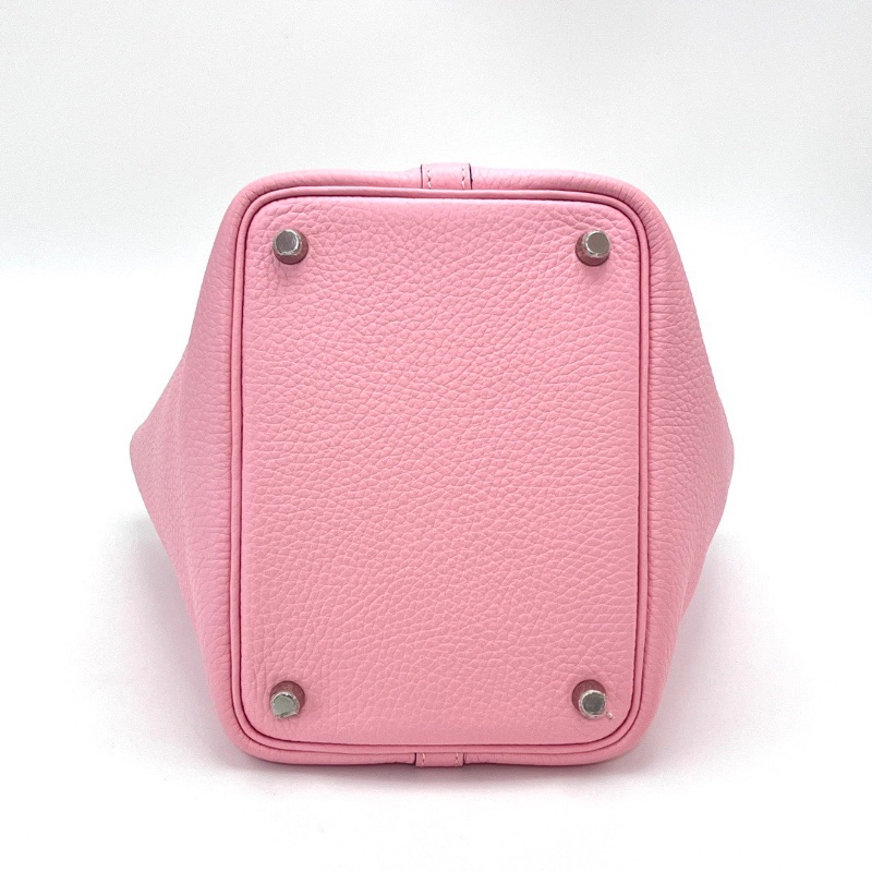 HERMES 櫻花粉銀扣菜籃子18手提袋18*18*13 99新配件盒子塵袋鎖鑰匙-4