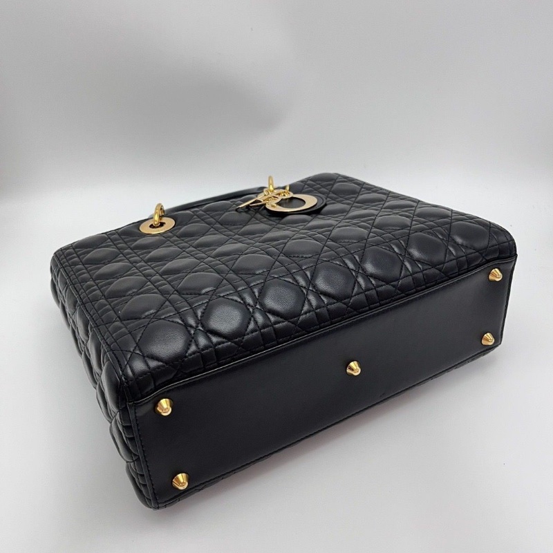 DIOR LadyDior黑金七格黛妃手提肩背斜背包32*25*11 98新配件塵袋-2