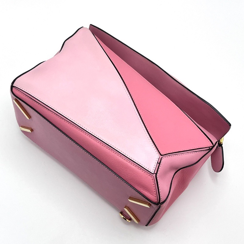 LOEWE Puzzle粉色拼色 金扣中號手提肩背斜背包29*14*19.5 98新配件塵袋-3