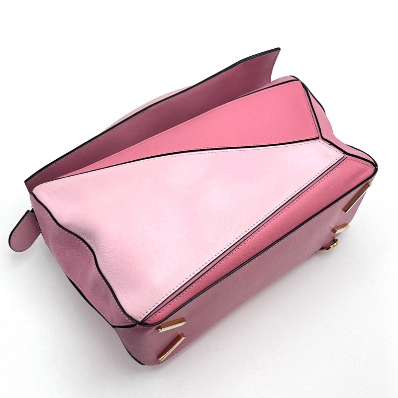 LOEWE Puzzle粉色拼色 金扣中號手提肩背斜背包29*14*19.5 98新配件塵袋-5