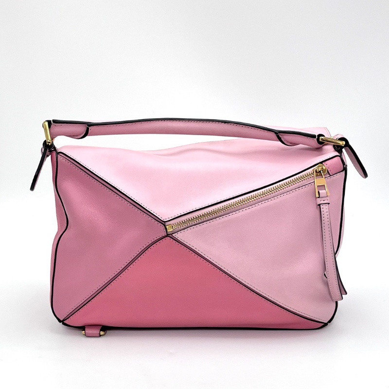 LOEWE Puzzle粉色拼色 金扣中號手提肩背斜背包29*14*19.5 98新配件塵袋-6