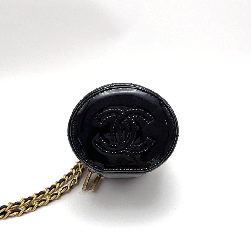 CHANEL 黑金菱格紋 漆皮手提肩背斜背包10*11*8cm 99新配件塵袋-4