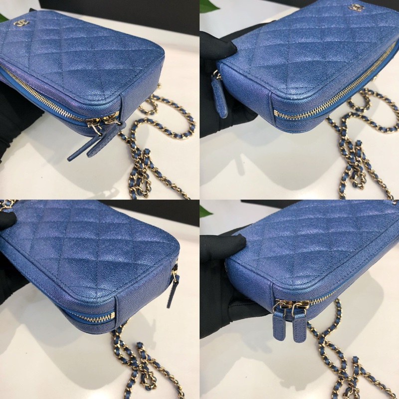 Chanel藍色珠光手機包-8