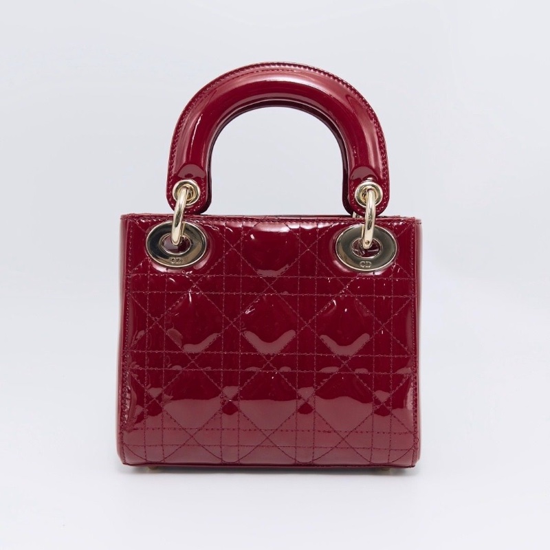 DIOR紅金漆皮三格黛妃手提斜背包17*15*7 99新配件盒子塵袋購證保卡-2