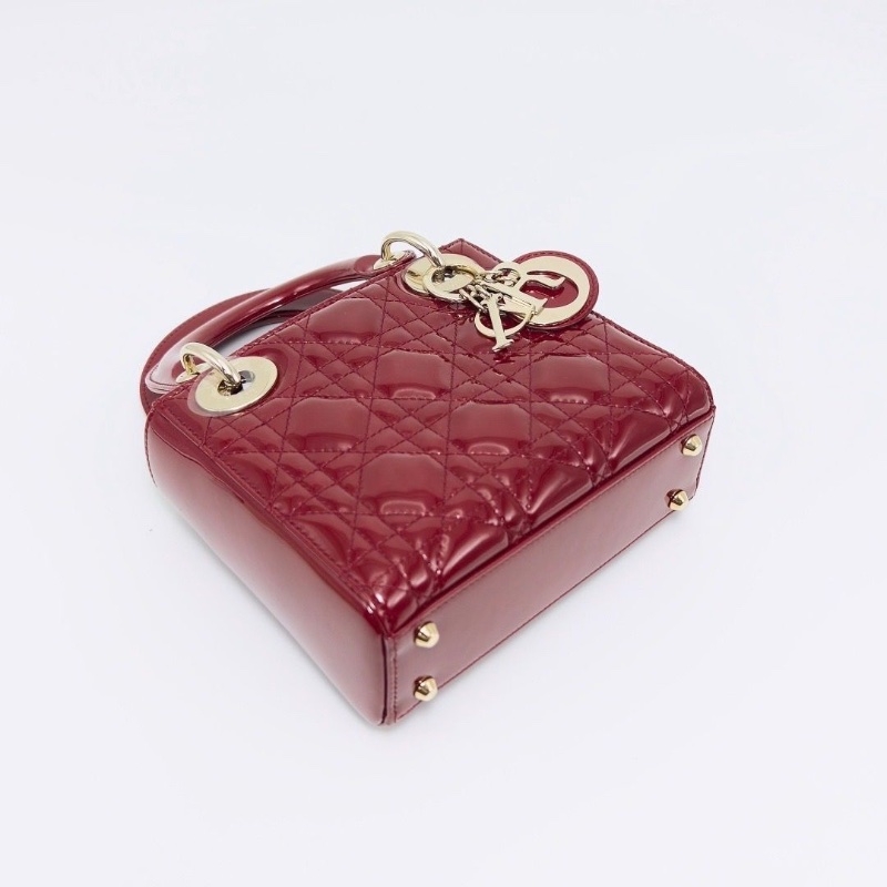 DIOR紅金漆皮三格黛妃手提斜背包17*15*7 99新配件盒子塵袋購證保卡-3