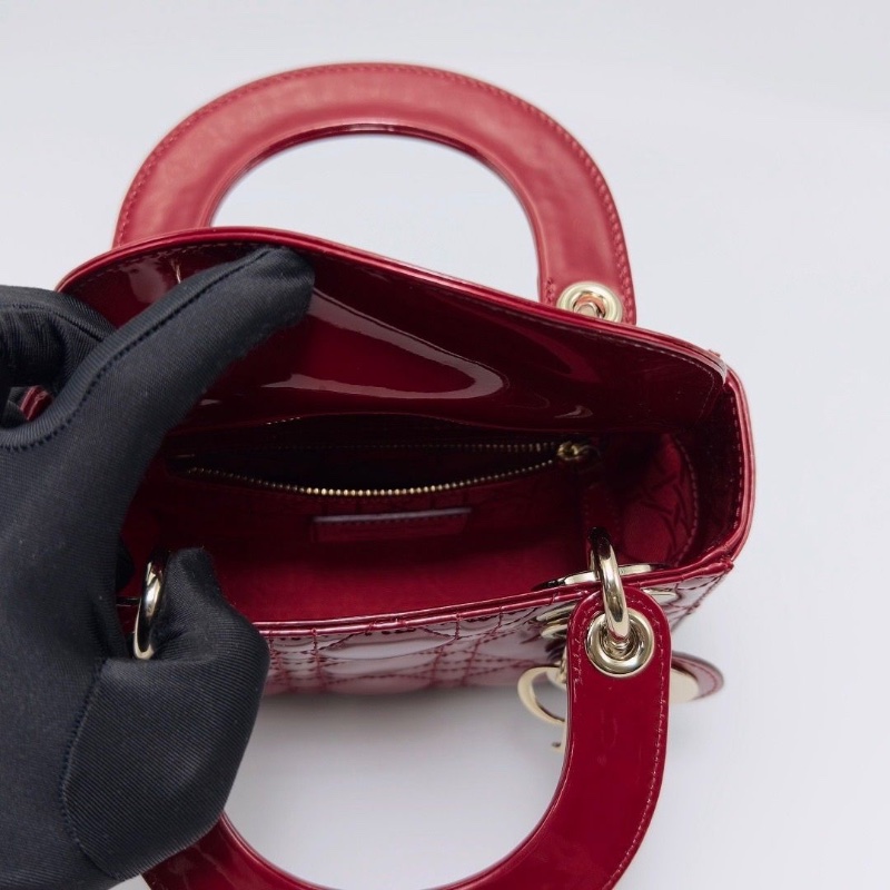 DIOR紅金漆皮三格黛妃手提斜背包17*15*7 99新配件盒子塵袋購證保卡-4