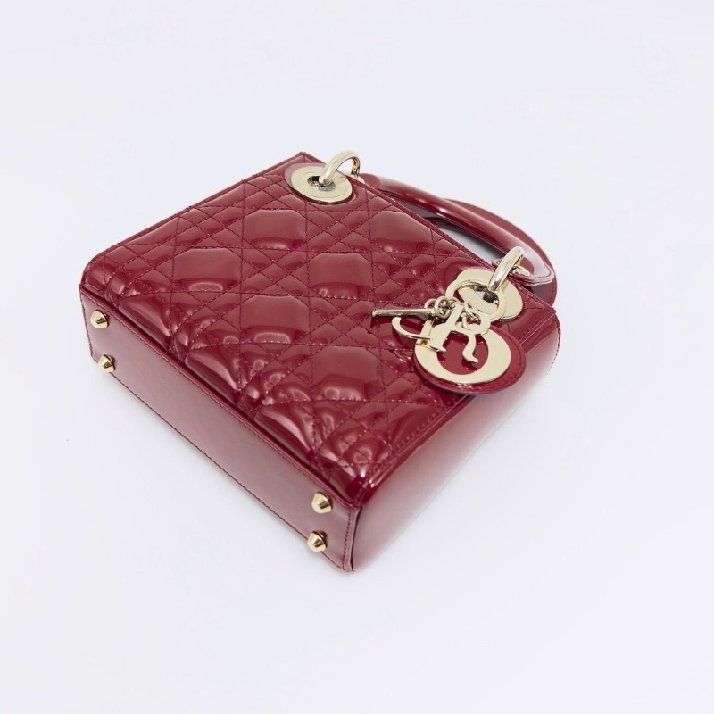 DIOR紅金漆皮三格黛妃手提斜背包17*15*7 99新配件盒子塵袋購證保卡-5