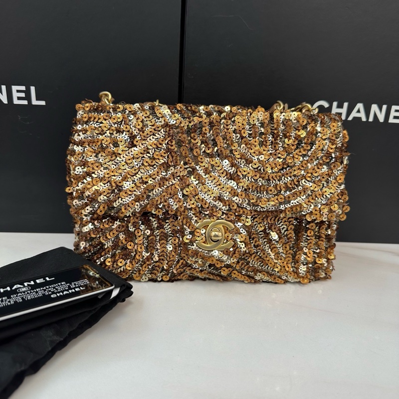 Chanel金色亮片CF mini-0