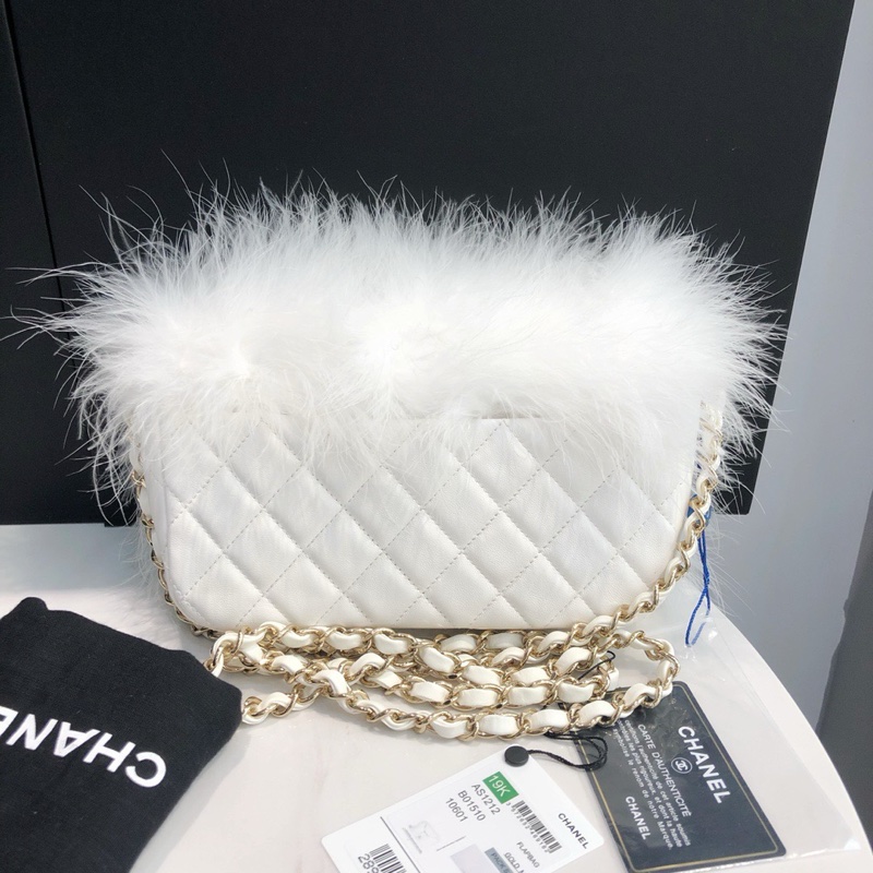 Chanel純白鴕鳥毛CF大mini-1