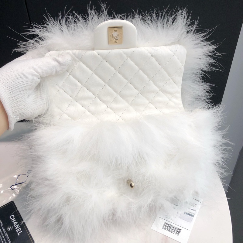 Chanel純白鴕鳥毛CF大mini-5