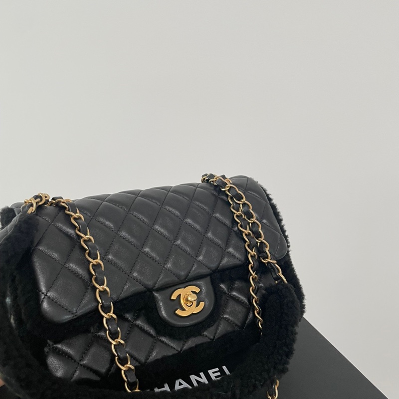 Chanel黑金羊羔毛拼皮CF-0