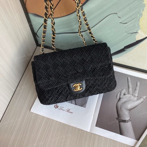Chanel 黑色編織 金扣cf款 單肩斜挎包