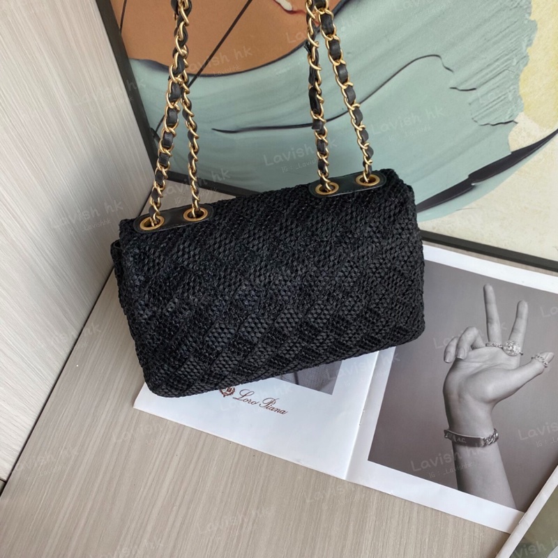 Chanel 黑色編織 金扣cf款 單肩斜挎包-1