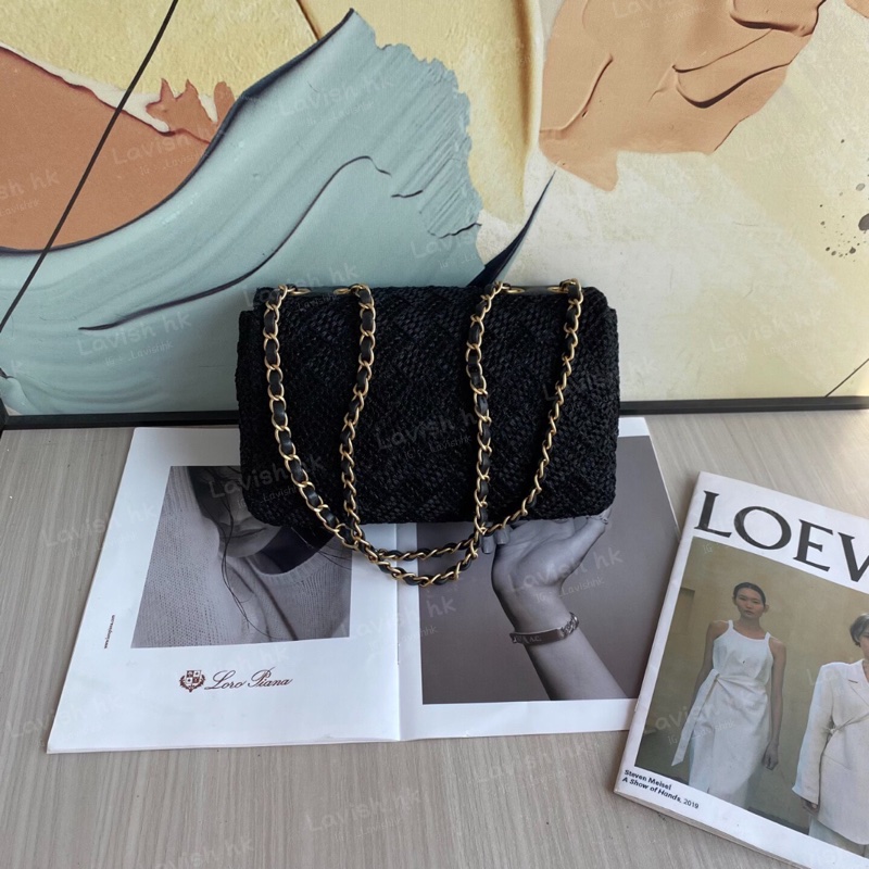 Chanel 黑色編織 金扣cf款 單肩斜挎包-3