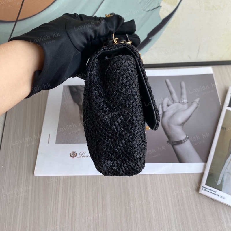 Chanel 黑色編織 金扣cf款 單肩斜挎包-4