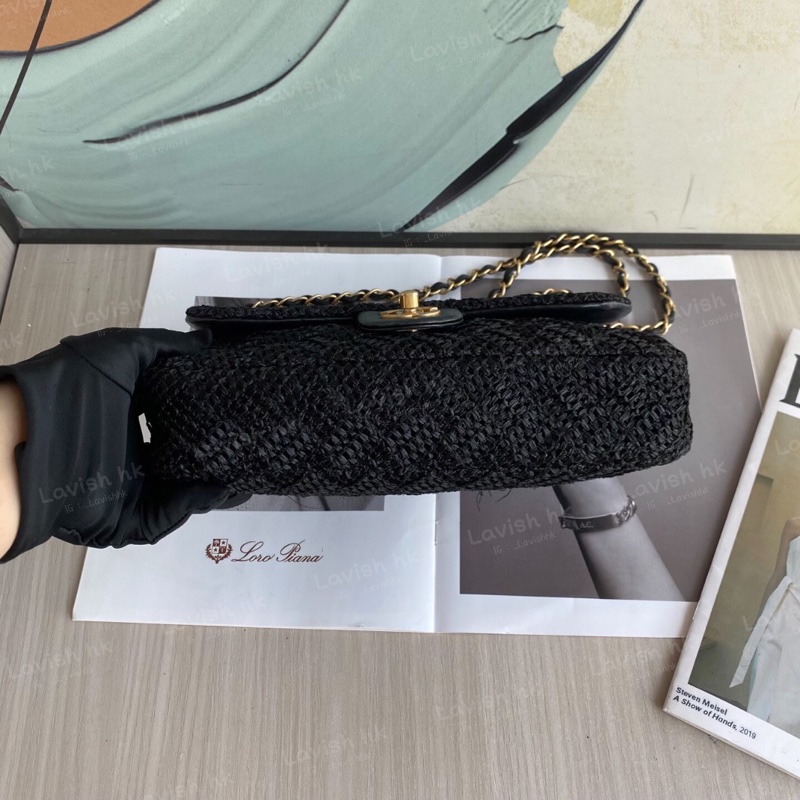 Chanel 黑色編織 金扣cf款 單肩斜挎包-5