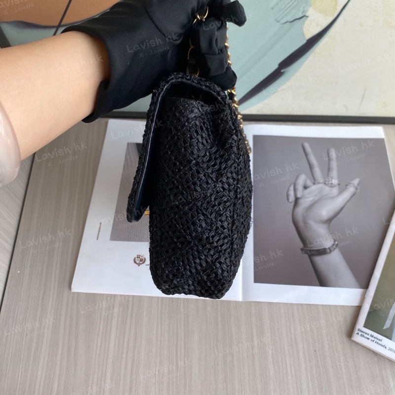 Chanel 黑色編織 金扣cf款 單肩斜挎包-6