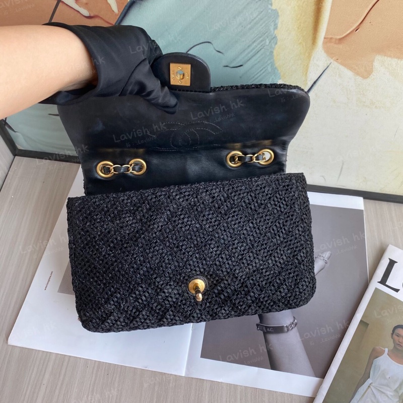 Chanel 黑色編織 金扣cf款 單肩斜挎包-8