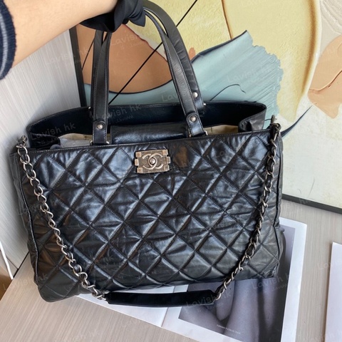 Chanel 做舊黑銀leboy 油蠟皮 手提單肩包