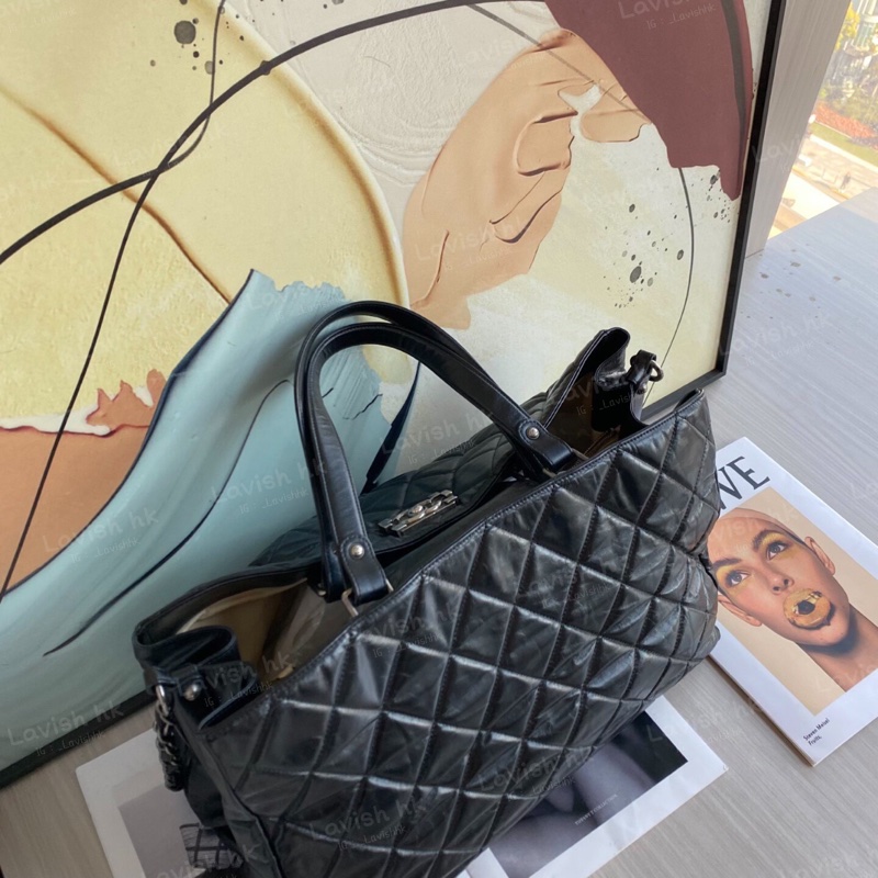 Chanel 做舊黑銀leboy 油蠟皮 手提單肩包-4