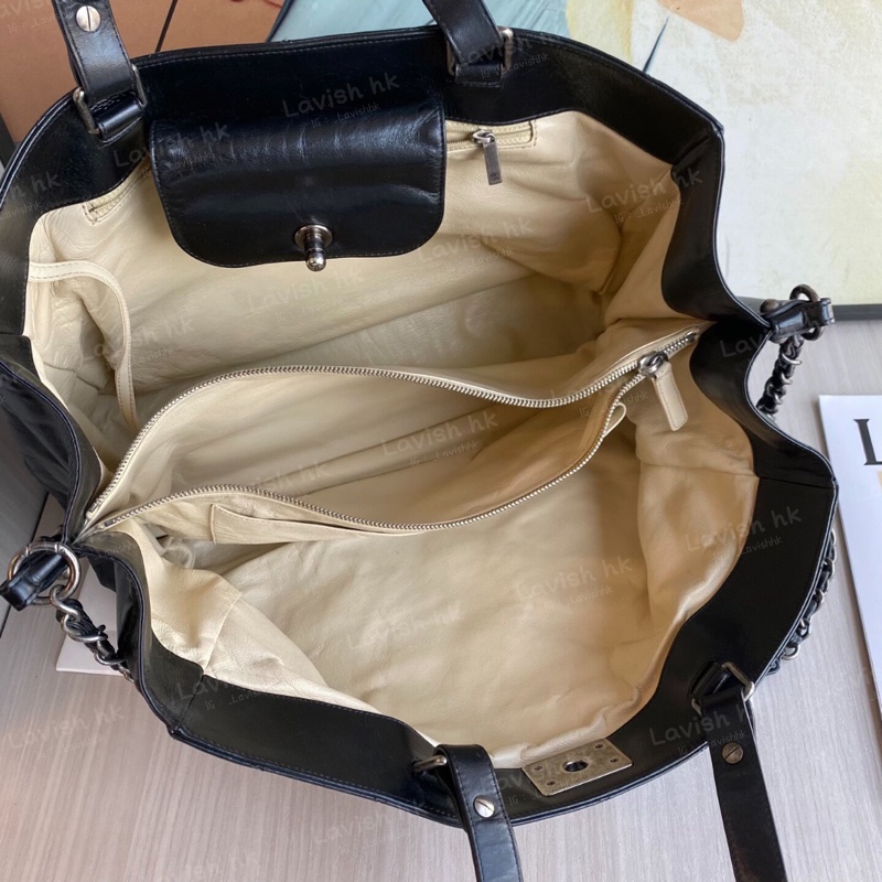 Chanel 做舊黑銀leboy 油蠟皮 手提單肩包-7