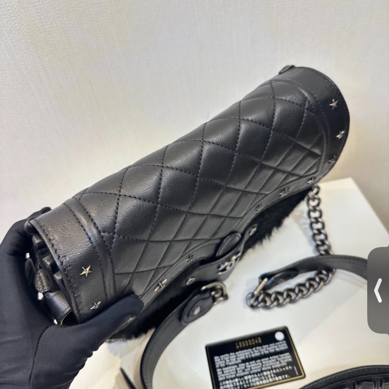 98新Chanel香奈兒黑色馬毛拼皮達拉斯五角星星馬鞍斜挎包 已絕版 配件 有卡 19開-1