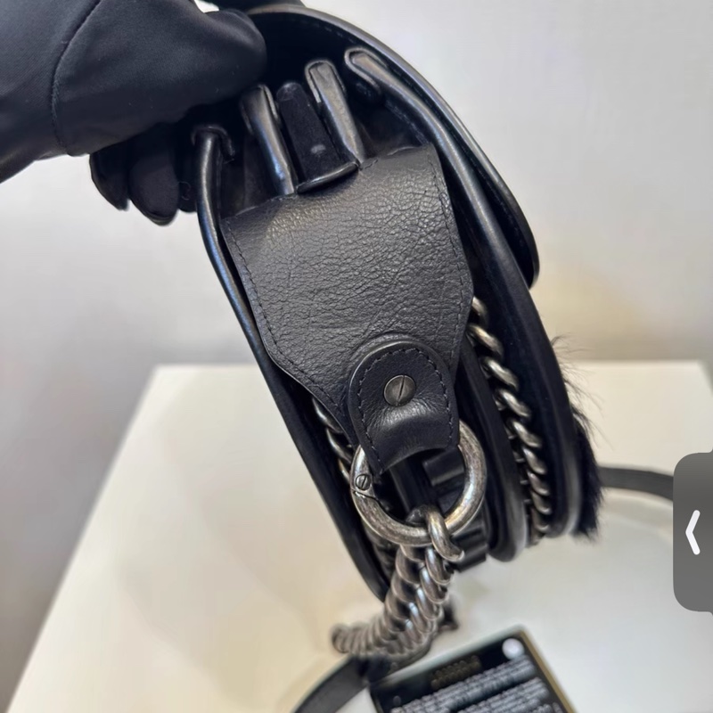 98新Chanel香奈兒黑色馬毛拼皮達拉斯五角星星馬鞍斜挎包 已絕版 配件 有卡 19開-2