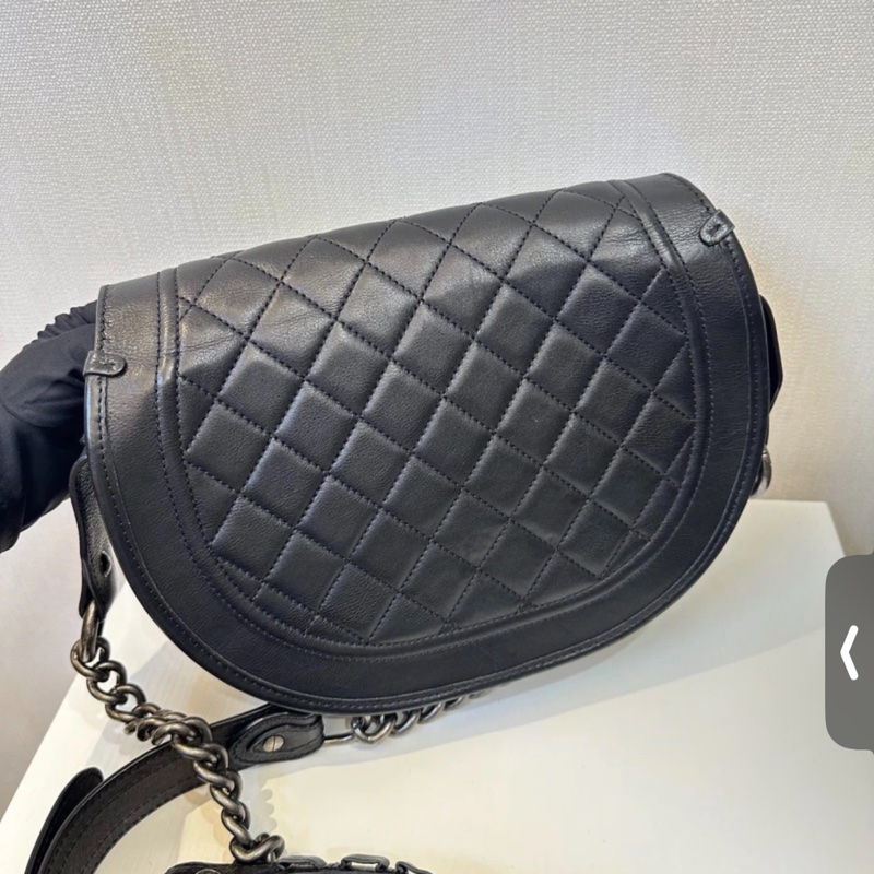 98新Chanel香奈兒黑色馬毛拼皮達拉斯五角星星馬鞍斜挎包 已絕版 配件 有卡 19開-7