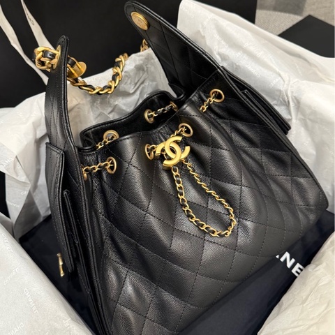 #全新閒置🈶台灣購證 #專櫃斷貨 香奈兒25bag黑金荔枝皮小號Hobo bag
