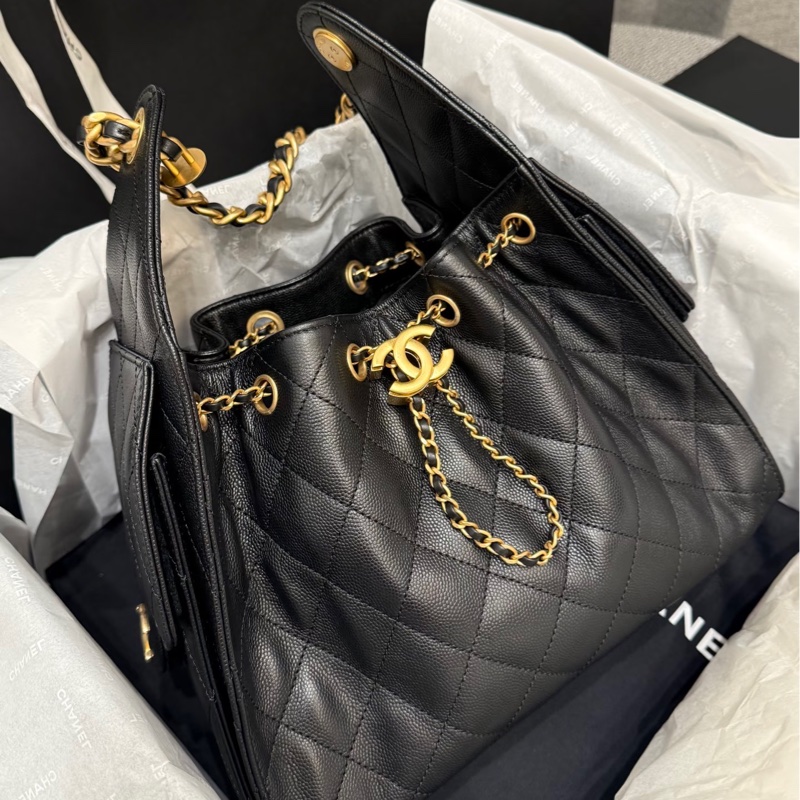 #全新閒置🈶台灣購證 #專櫃斷貨 香奈兒25bag黑金荔枝皮小號Hobo bag-0