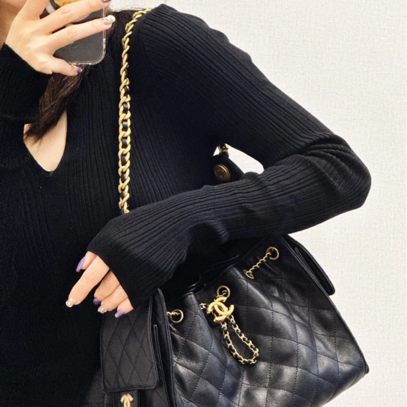 #全新閒置🈶台灣購證 #專櫃斷貨 香奈兒25bag黑金荔枝皮小號Hobo bag-2