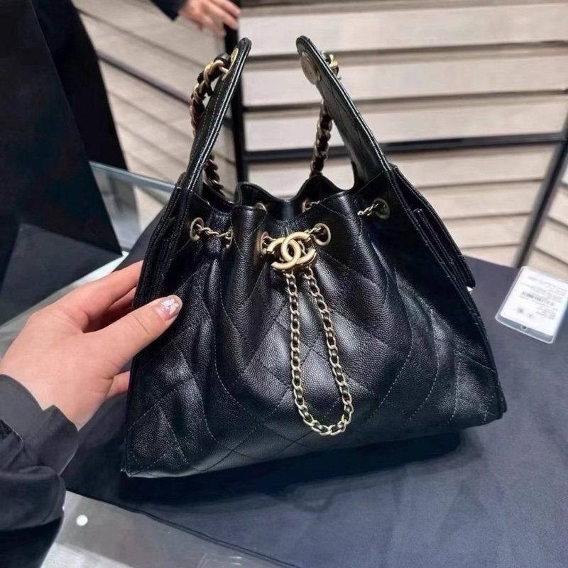 #全新閒置🈶台灣購證 #專櫃斷貨 香奈兒25bag黑金荔枝皮小號Hobo bag-3