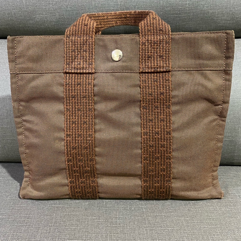 HERMES咖啡色帆布手提袋-0