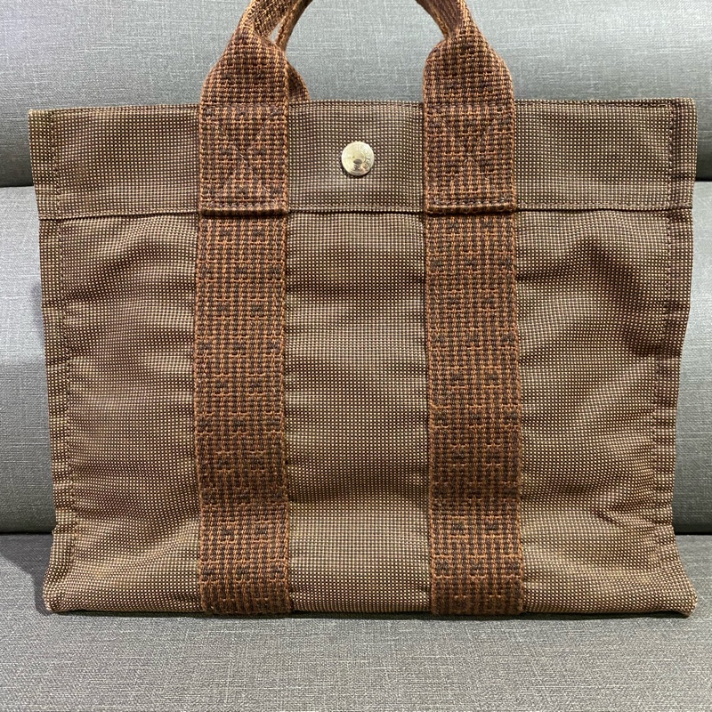 HERMES咖啡色帆布手提袋-9