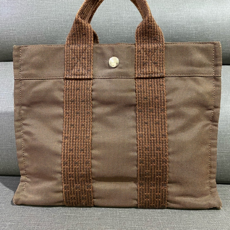 HERMES咖啡色帆布手提袋-11