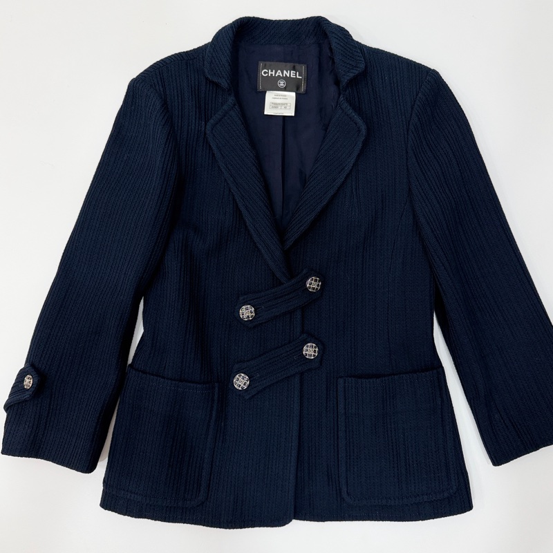 CHANEL 香奈兒 深藍 短大衣 大衣 西外 西裝外套 夾克 外套-16