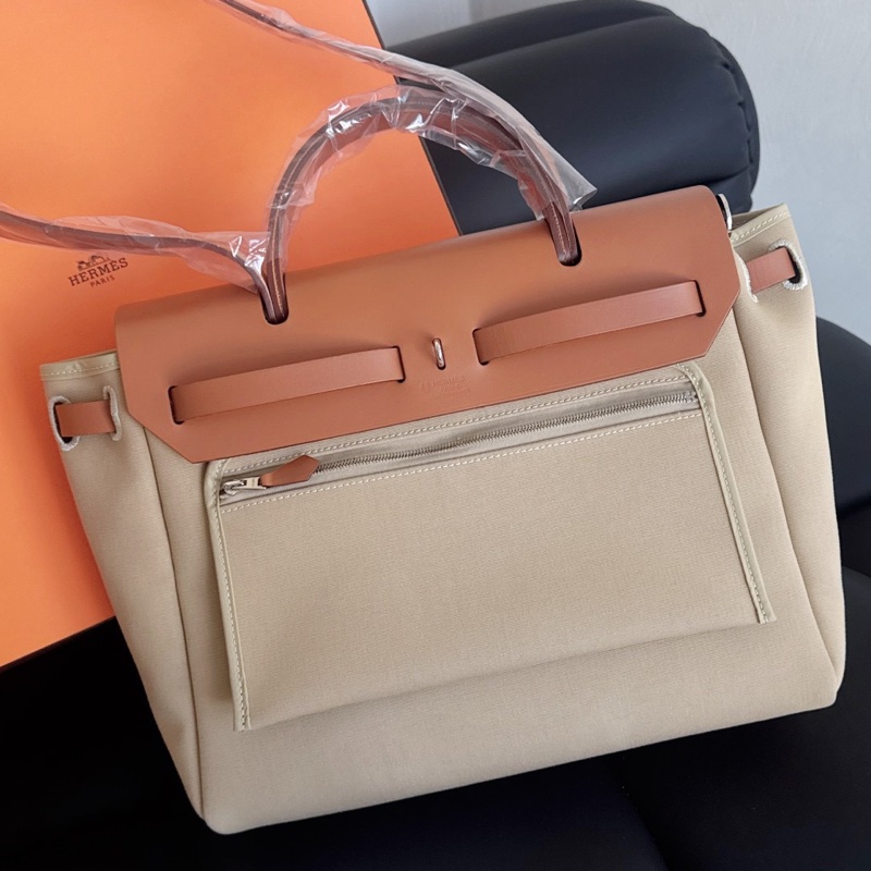 【近新閒置品】W刻 愛馬仕 Hermes 風衣灰拼金棕 Herbag31銀扣 五金帶膜-1