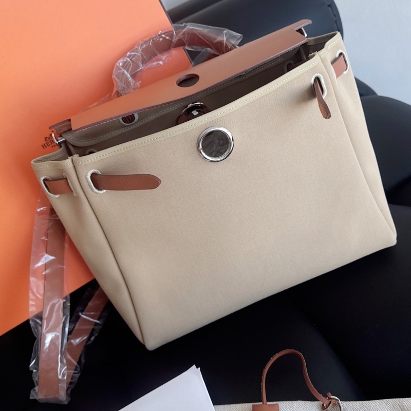 【近新閒置品】W刻 愛馬仕 Hermes 風衣灰拼金棕 Herbag31銀扣 五金帶膜-2