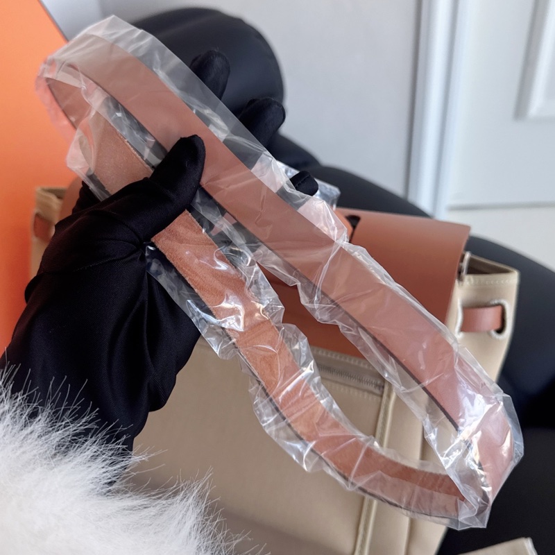 【近新閒置品】W刻 愛馬仕 Hermes 風衣灰拼金棕 Herbag31銀扣 五金帶膜-8