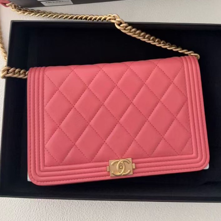 【全新品】chanel香奈兒woc 橡皮粉經典菱格鏈條包-0