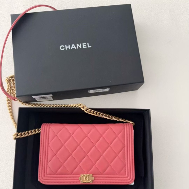 【全新品】chanel香奈兒woc 橡皮粉經典菱格鏈條包-1