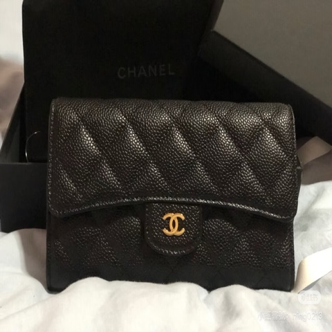 經典優雅🦢超低價😍Chanel黑金荔枝牛皮長夾錢包手拿包